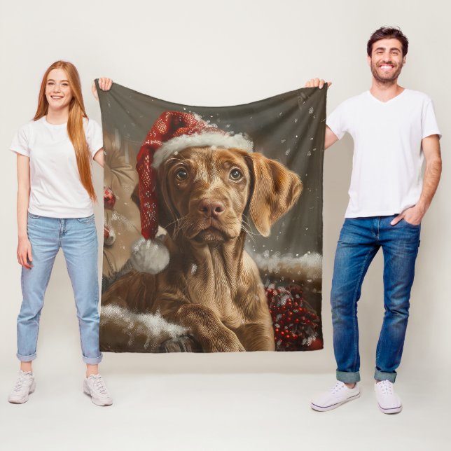 Couverture Polaire Fête de Noël de Chien Vizsla (En situation)