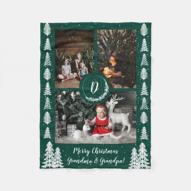 Couverture Polaire Fête de Noël de Pine Green Snowy (Devant)