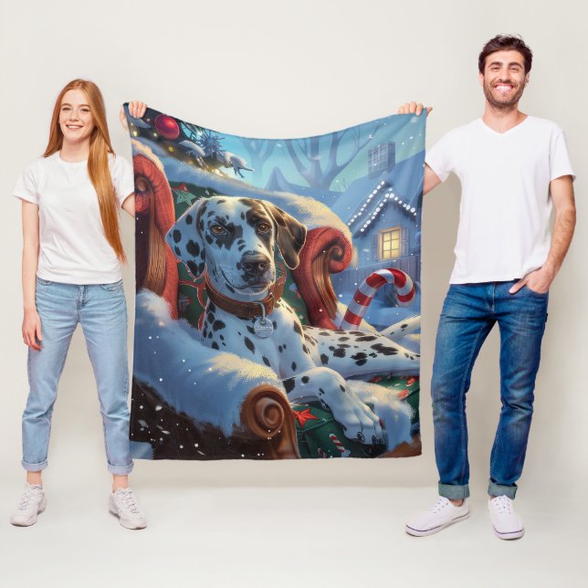 Couverture Polaire Fête de Noël des Chiens de Dalmatie (En situation)