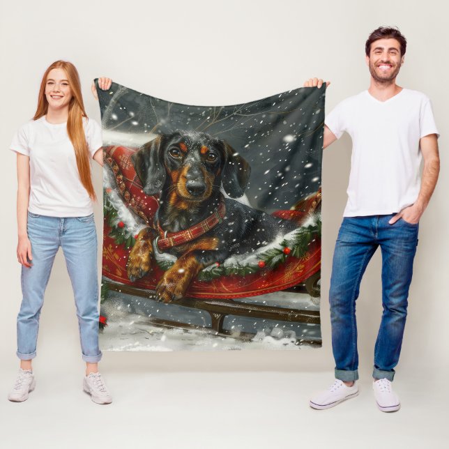 Couverture Polaire Fête de Noël du chien Dachshund (En situation)