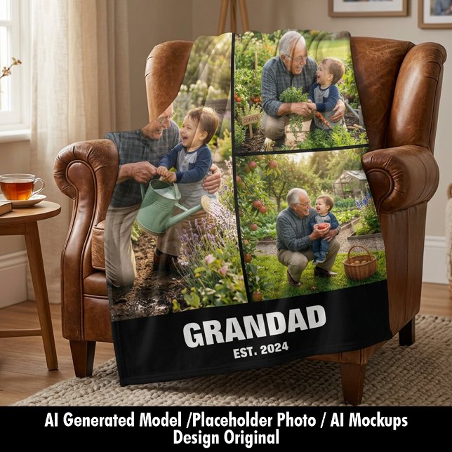 Couverture Polaire Fête des grands-parents Cadeau de plaid photo de g (Grandparents Day Grandad Photo Blanket Gift)