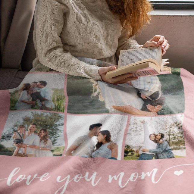 Couverture Polaire Fête des mères t'aime maman photo collage rose (Créateur téléchargé)