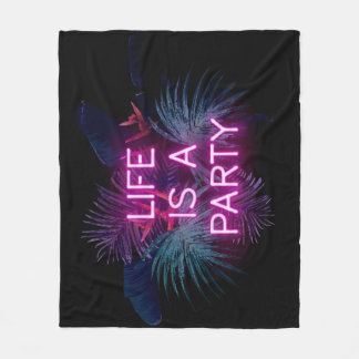 Couverture Polaire Fête tropicale, feuilles de néon de palme.