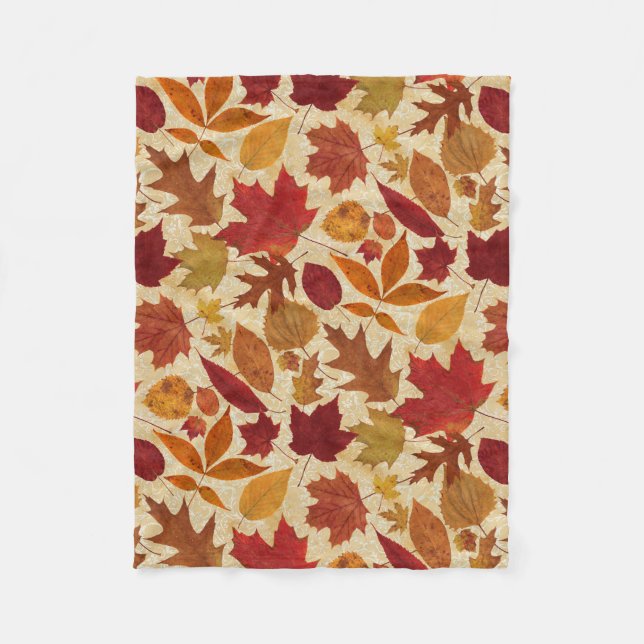 Couverture Polaire Feuille d'automne sur le beige (Devant)
