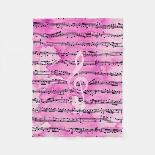 Couverture Polaire Feuille de musique classique de clef d'aquarelle (Devant)
