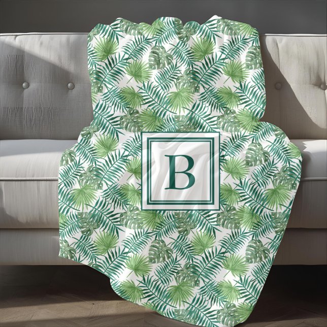 Couverture Polaire Feuille de palmiers tropicaux Monogrammé (Tropical Palm Leaves Pattern Monogrammed Fleece Blanket
)
