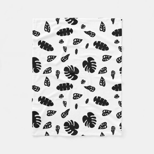 Couverture Polaire Feuille d'été noir et blanc Tropical Motif (Devant)