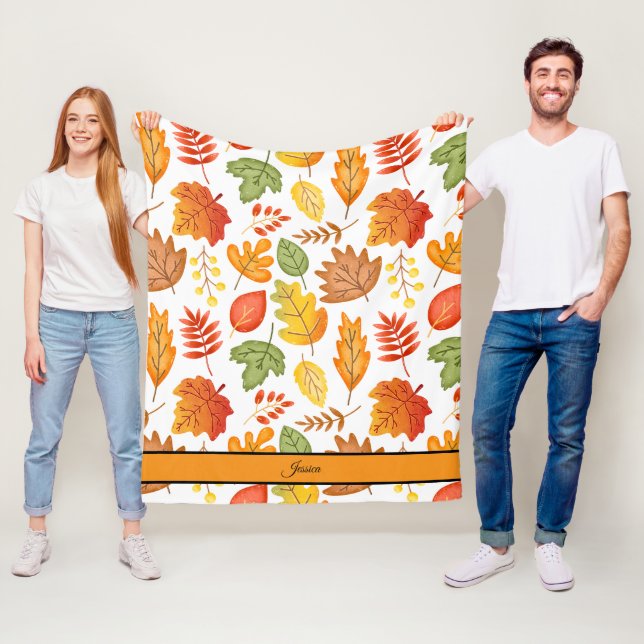 Couverture Polaire Feuilles d'automne confortables Nom personnalisé (En situation)