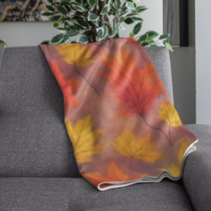 Couverture Polaire Feuilles d'automne Rustique Aquarelle - Feuillage