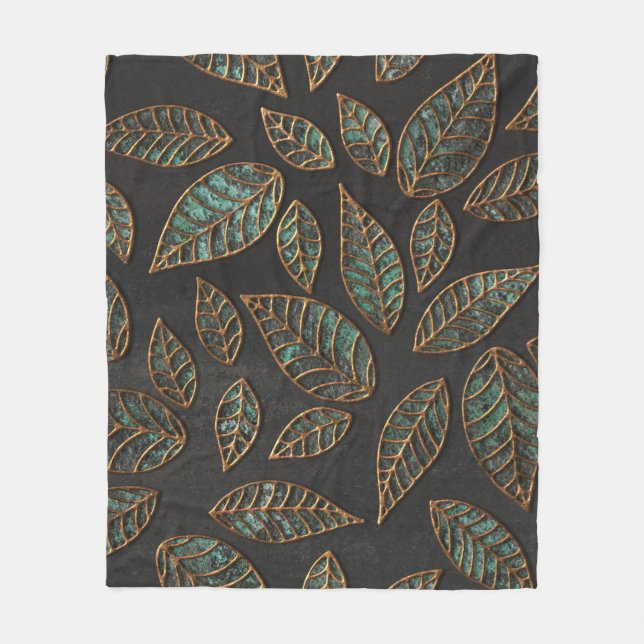 Couverture Polaire Feuilles de cuivre : texture grunge noire. (Devant)