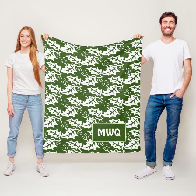 Couverture Polaire Feuilles de MONOGRAMME blanc personnalisé (En situation)
