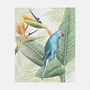 Couverture Polaire Feuilles De Palme Avec Oiseau Bleu