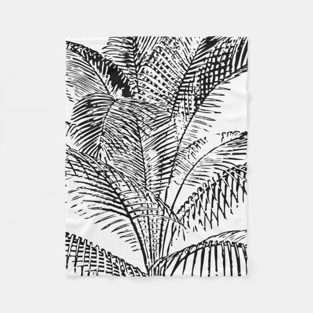 Couverture Polaire Feuilles de palmier noir et blanc Motif Abstrait (Devant)