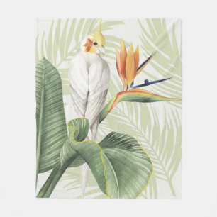 Couverture Polaire Feuilles De Palmiers Avec Oiseau Blanc