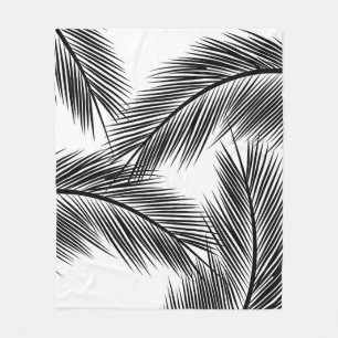 Couverture Polaire Feuilles de paume noir sur arrière - plan blanc