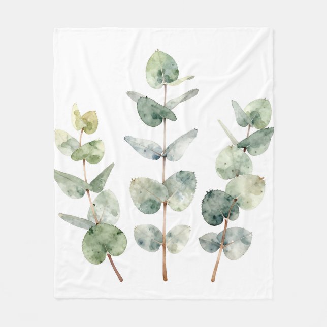 Couverture Polaire Feuilles d'eucalyptus botanique à l'aquarelle (Devant)