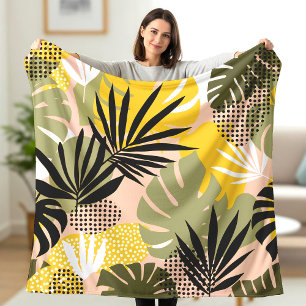 Couverture Polaire Feuilles Tropicales Abstraites Modernes & Points