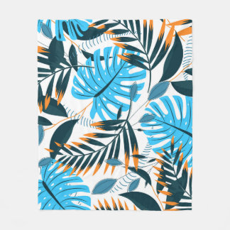 Couverture Polaire Feuilles tropicaux Motif blanc brillant
