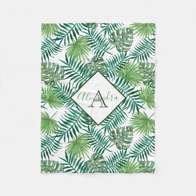 Couverture Polaire Feuilles verts tropicaux (Devant)