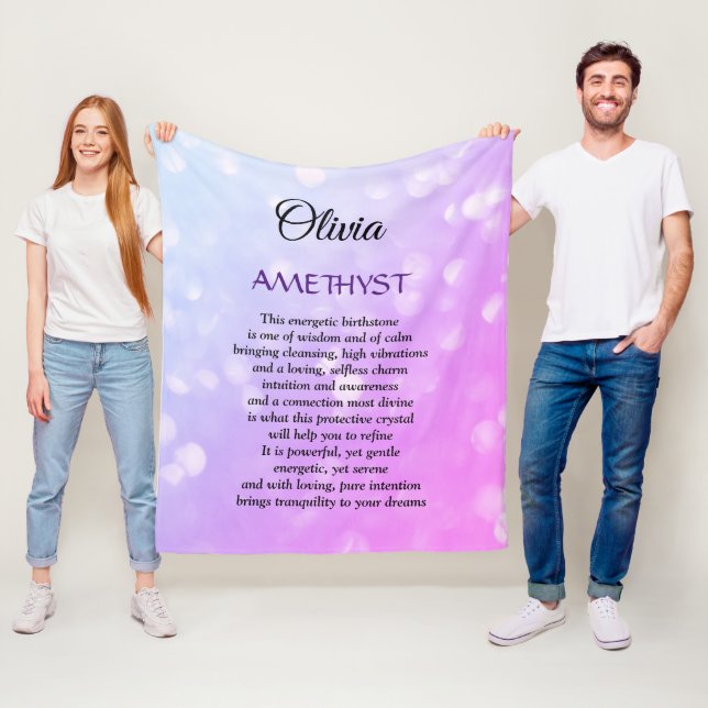 Couverture Polaire Février Birthstone Amethyst design Fleece Blanche (En situation)
