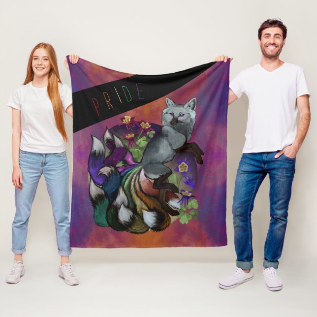 Couverture Polaire Fierté Kitsune et Columbine Flowers (En situation)