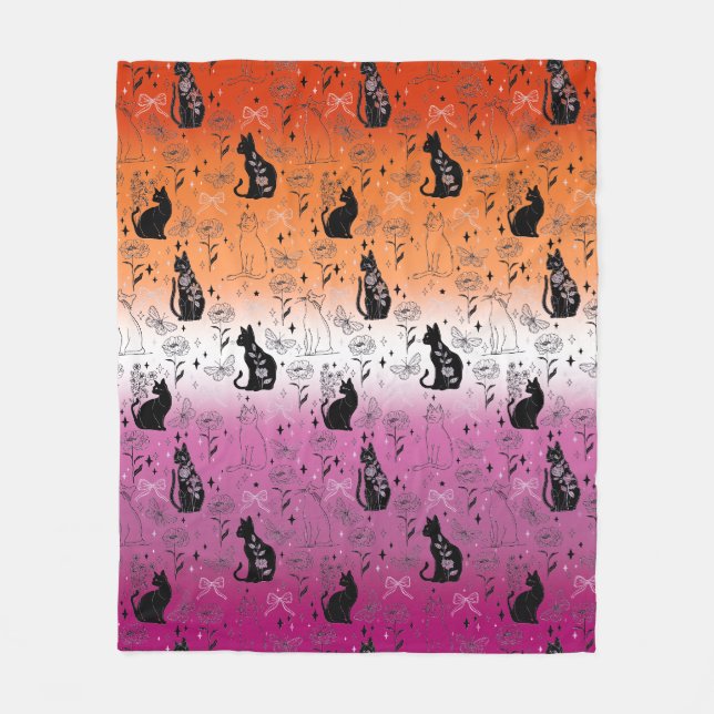 Couverture Polaire Fierté lesbienne Chat Noir - Mystique Sorcière (Devant)