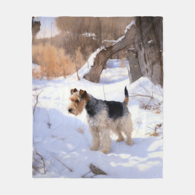 Couverture Polaire Fil Fox Terrier Laisser neiger Noël (Devant)