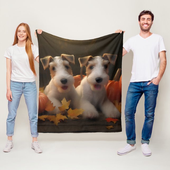 Couverture Polaire Fil Fox Terrier Puppy Automne Citrouille de plaisi (En situation)