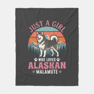 Couverture Polaire Fille Alaskan Malamute Chien Rétro Coucher de sole