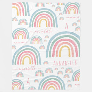 Couverture Polaire Fille aquarelle rose arc-en-ciel personnalisé