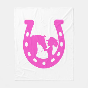 Couverture Polaire Fille avec cheval et Casquette occidental Hot rose