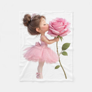 Couverture Polaire Fille ballerine mignonne embrassant une rose rose
