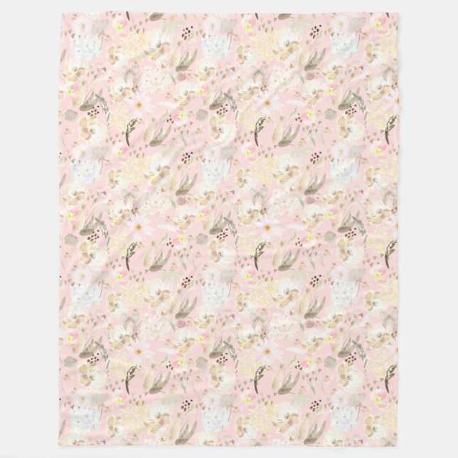 Couverture Polaire Fille Blush Crème Rose Blanc Floral (Devant)