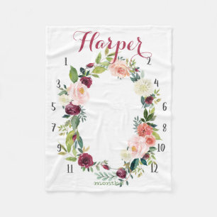 Couverture Polaire Fille Croissance tracker - Boho aquarelle avec ros
