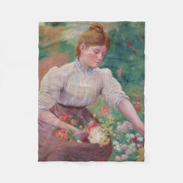 Couverture Polaire Fille cueillir des fleurs dans un jardin d'été (Devant)