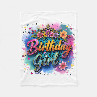 Couverture Polaire Fille d'anniversaire léopard floral