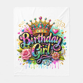 Couverture Polaire Fille d'anniversaire royale colorée