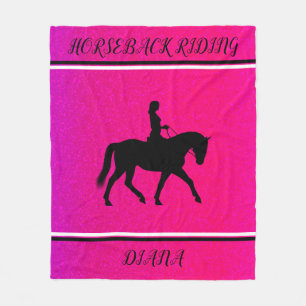 COUVERTURE POLAIRE FILLE D'ÉQUITATION PERSONNALISÉE EN ROSE & NOIR