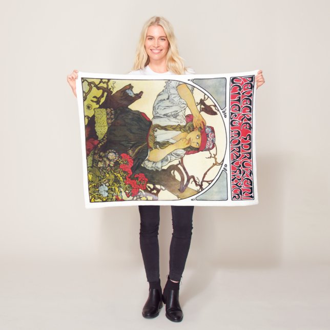 Couverture Polaire Fille et géranium, Mucha (En situation)