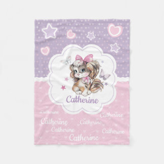 Couverture Polaire Fille mignonne nommée faite sur commande de chiot