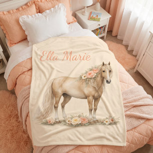 Couverture Polaire Fille Pêche Cheval Rose Monogramme Nom