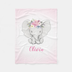 Couverture Polaire Fille personnalisée par éléphant floral
