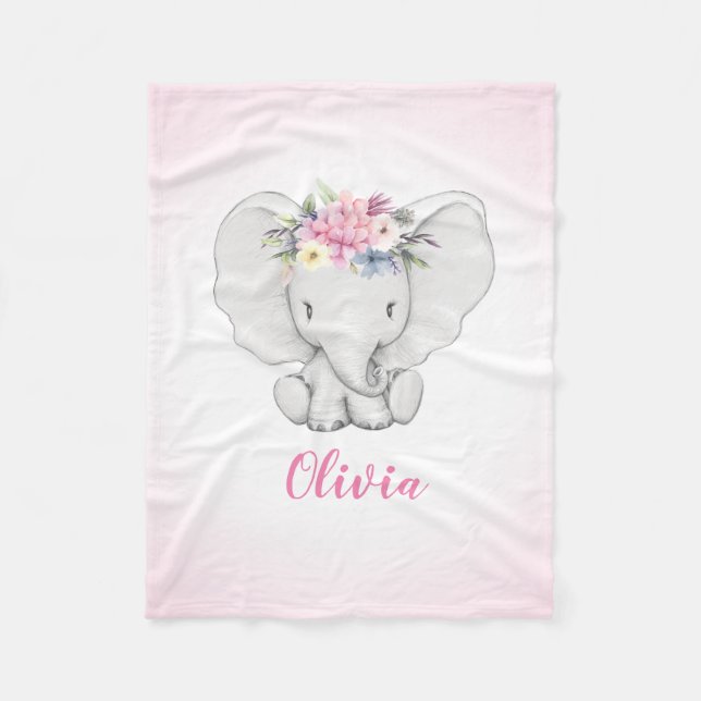 Couverture Polaire Fille personnalisée par éléphant floral (Devant)