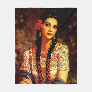 Couverture Polaire Fille pin-up vintage mexicaine avec de longues tre