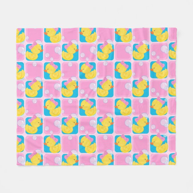 Couverture Polaire Fille rose Aquarelle Canard en caoutchouc Moyenne (Devant (Horizontal))
