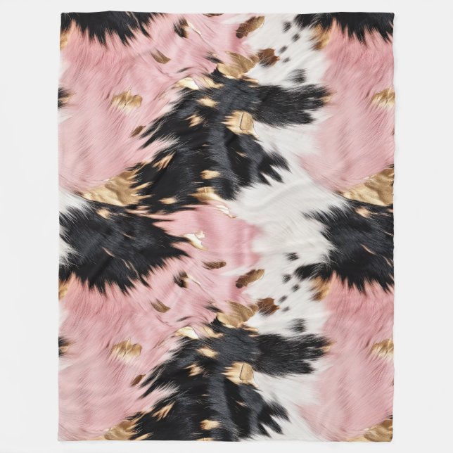 Couverture Polaire Fille Rose Black Gold Cowgirl Cowhide (Devant)