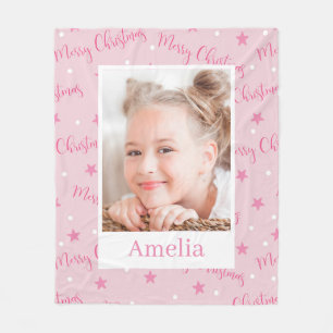 Couverture Polaire Fille rose Photo personnalisée Joyeux Noël