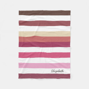 Couverture Polaire Fille Rose Rouge Large Bandes Horizontales Avec No