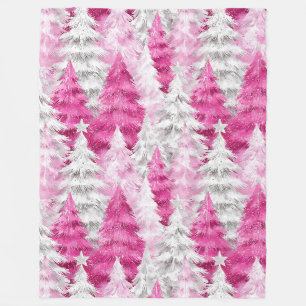 Couverture Polaire Fille rose Silver Glam Arbres de Noël Stripes