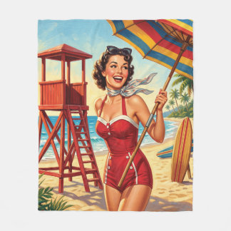 Couverture Polaire Fille Sauveteur de Plage Vintage Pin Up